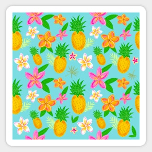 Tropical pineapple print with plumeria flowers. Sticker